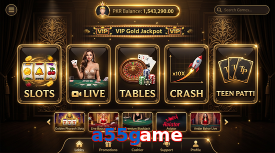 Main screen of A55game casino page for PK players